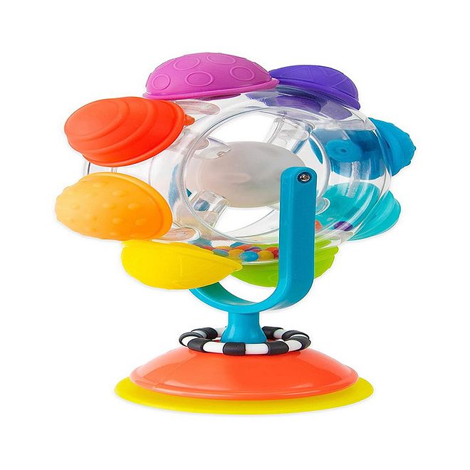 Sassy Light Up Rainbow Reel Tray Toy for Babies 6 , Spin Action with Colorful Bumps, Soothing Beads Sound, BPA Free - Image 3