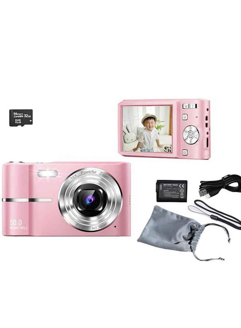 Generic 50 million high-definition pixel digital camera for children: The pink camera is a birthday gift for teenagers. It is a 16x zoom camera for girls. The compact camera is a toy for children  - Image 1