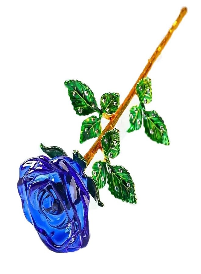GL-Turelifes Crystal Rose Flower with Stem Preserved Forever Rose Floral Birthday Gifts for Women Rose Flower Gifts for Mom,Girl, Lover, Crystal Flowers Anniversary, Valentines, Wedding Gifts (Blue) - Image 1