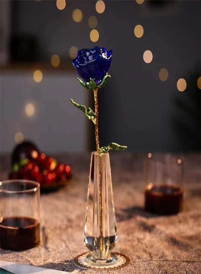 GL-Turelifes Crystal Rose Flower with Stem Preserved Forever Rose Floral Birthday Gifts for Women Rose Flower Gifts for Mom,Girl, Lover, Crystal Flowers Anniversary, Valentines, Wedding Gifts (Blue) - Image 2