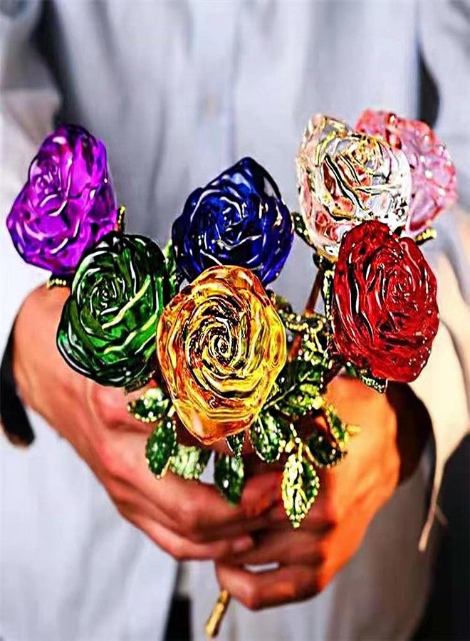 GL-Turelifes Crystal Rose Flower with Stem Preserved Forever Rose Floral Birthday Gifts for Women Rose Flower Gifts for Mom,Girl, Lover, Crystal Flowers Anniversary, Valentines, Wedding Gifts (Blue) - Image 5