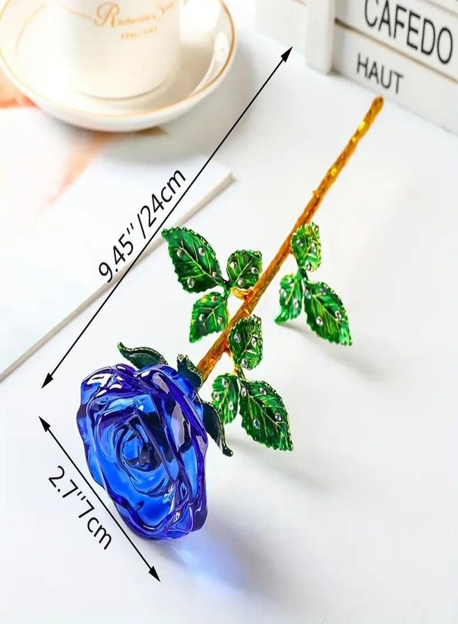 GL-Turelifes Crystal Rose Flower with Stem Preserved Forever Rose Floral Birthday Gifts for Women Rose Flower Gifts for Mom,Girl, Lover, Crystal Flowers Anniversary, Valentines, Wedding Gifts (Blue) - Image 3