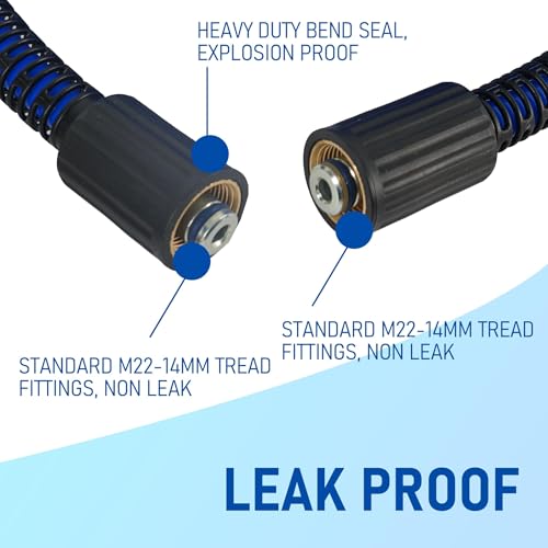 Hourleey Pressure Washer Hose 50 FT, 3600 PSI Flexible Kink Resistant Power Washer Hose Replacement, 1/4" Quick Connect Pressure Washer Hose Extension With M22 x 3/8", Blue - Image 3