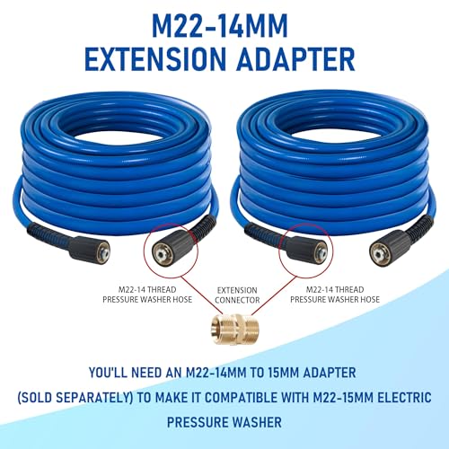 Hourleey Pressure Washer Hose 50 FT, 3600 PSI Flexible Kink Resistant Power Washer Hose Replacement, 1/4" Quick Connect Pressure Washer Hose Extension With M22 x 3/8", Blue - Image 2