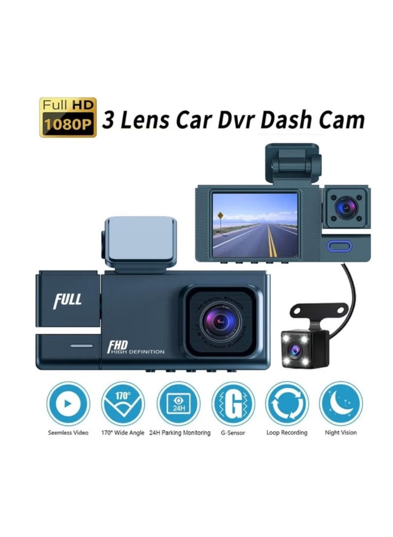 3-Lens Dash Cam with 2" IPS Screen, 1080P HD Front Camera, Night Vision, 170° Wide Angle, Parking Monitor, Loop Recording, G-Sensor, Reverse Assist, Motion Detection, USB Powered - Image 4