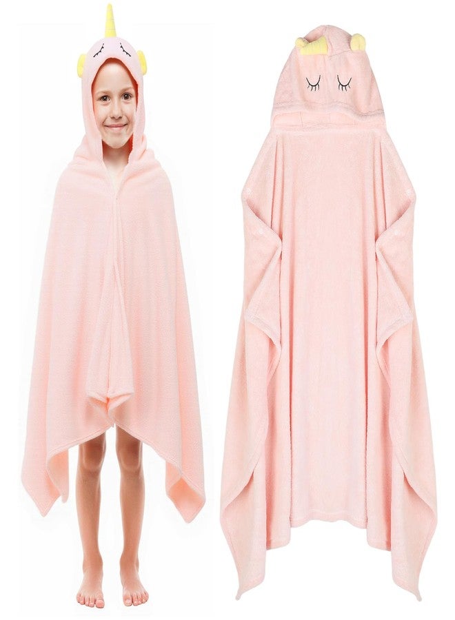 Fingertip WD Absorbent Hooded Towel for Kids, Large Child Bath Towels Ultra Soft Coral Fleece Unicorn Dinosaur Poncho Towels with Hood Age 3-8 Years for Infant, Baby, Girls, Boys 27.5 X 55 inch Pink - Image 1