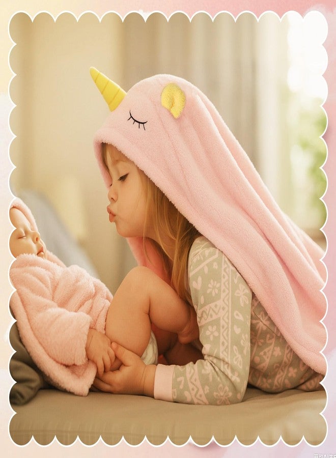 Fingertip WD Absorbent Hooded Towel for Kids, Large Child Bath Towels Ultra Soft Coral Fleece Unicorn Dinosaur Poncho Towels with Hood Age 3-8 Years for Infant, Baby, Girls, Boys 27.5 X 55 inch Pink - Image 4