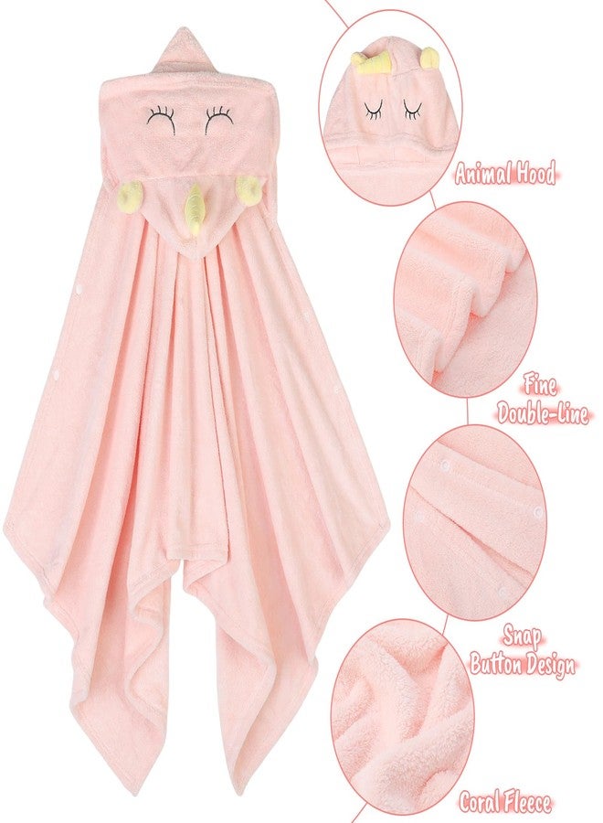 Fingertip WD Absorbent Hooded Towel for Kids, Large Child Bath Towels Ultra Soft Coral Fleece Unicorn Dinosaur Poncho Towels with Hood Age 3-8 Years for Infant, Baby, Girls, Boys 27.5 X 55 inch Pink - Image 2