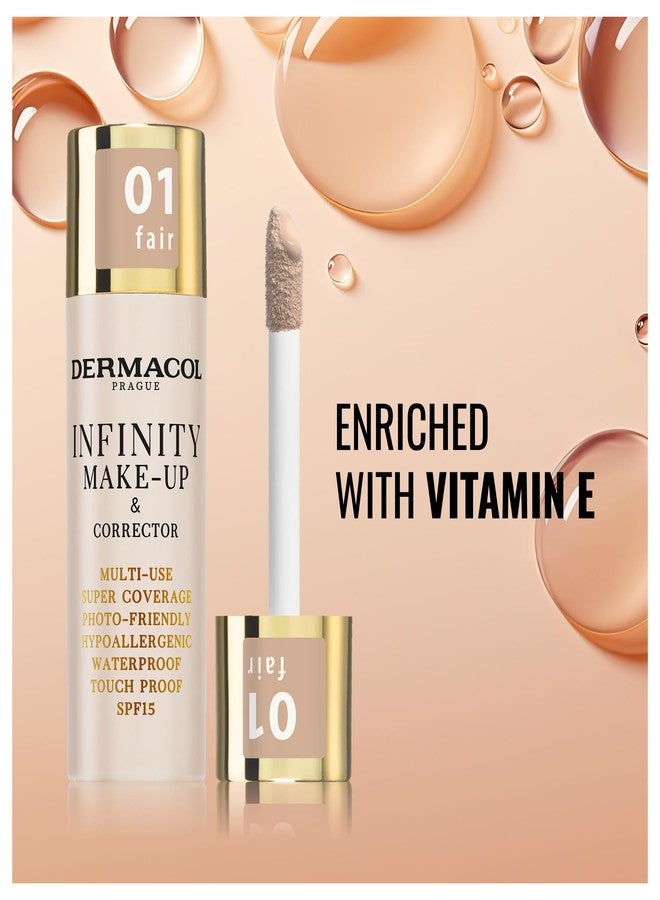 Dermacol Infinity make-up and corrector, Multi-use, Super coverage, Photo-friendly,Hypoallergenic,Waterproof, Touch proof, SPF 15, 01, Fair - Image 3