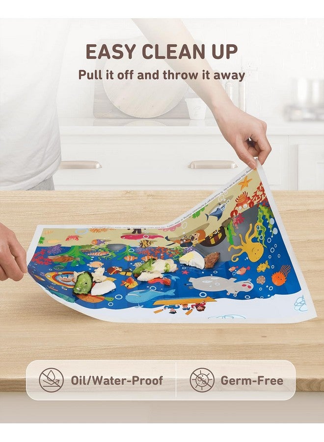 Babebay Disposable Stick On Placemats 40 Pack For Baby & Kids Restaurant Table Mats 12" X 18" Sticky Place Mats Toddler Baby Placemat Seabed Scuba Theme  - Image 4