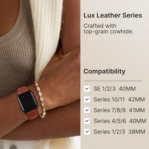 Fullmosa Compatible Apple Analog-Digital Watch Strap 41 40 38Mm, Leather Iwatch Band With Case For Series 8/7/6/5/4/3/2/1/Se/Se2 For Women Men-Brown + Gunmetal Buckle( Watch Not Included) - Image 3