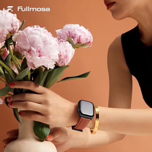 Fullmosa Compatible Apple Analog-Digital Watch Strap 41 40 38Mm, Leather Iwatch Band With Case For Series 8/7/6/5/4/3/2/1/Se/Se2 For Women Men-Brown + Gunmetal Buckle( Watch Not Included) - Image 5