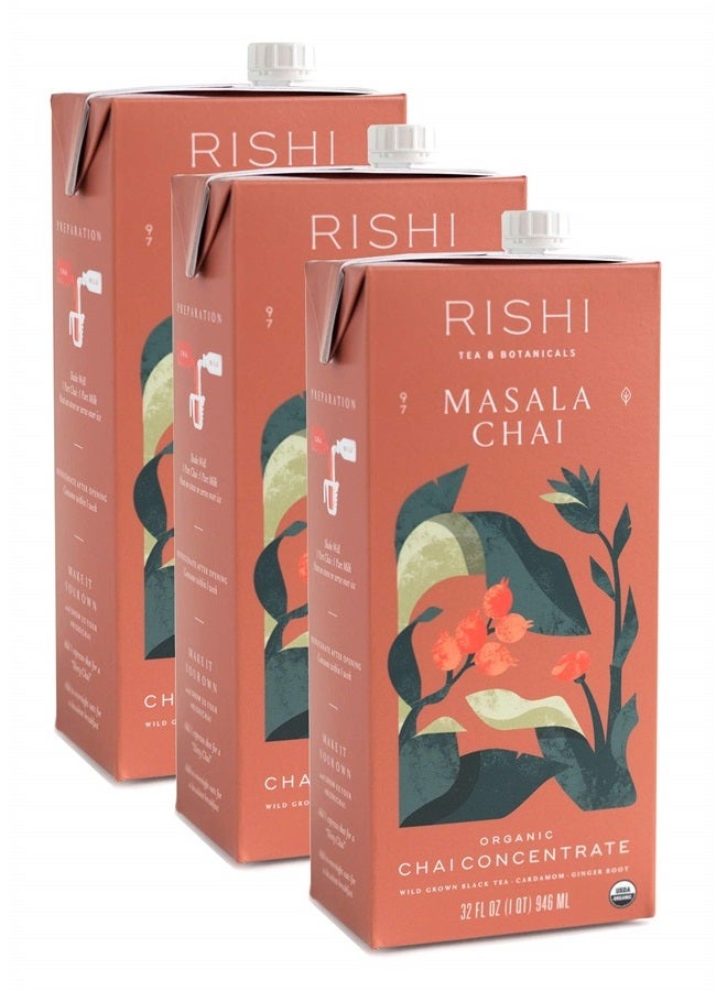 Rishi Tea مشروب مركز شاي ماسالا - دعم المناعة، معتمد من وزارة الزراعة الأمريكية، شاي أسود، مضادات الأكسدة، معزز للطاقة - 32 أونصة سائلة، 8 حصص (عبوة من 3) - Image 1
