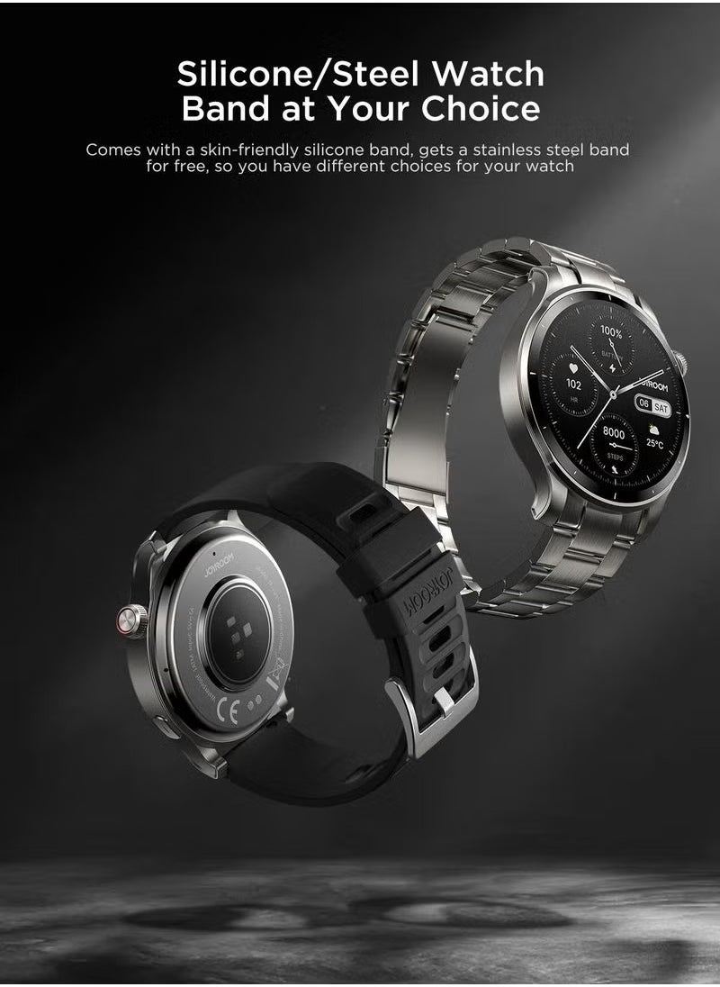 "JR-FV1 Venture Series Smartwatch – 1.43" AMOLED Display, Bluetooth 5.3, 20-Day Battery, Waterproof, Fitness & Health Tracking, Call Answering – Compatible with Android & iOS, Sleek Black Design"