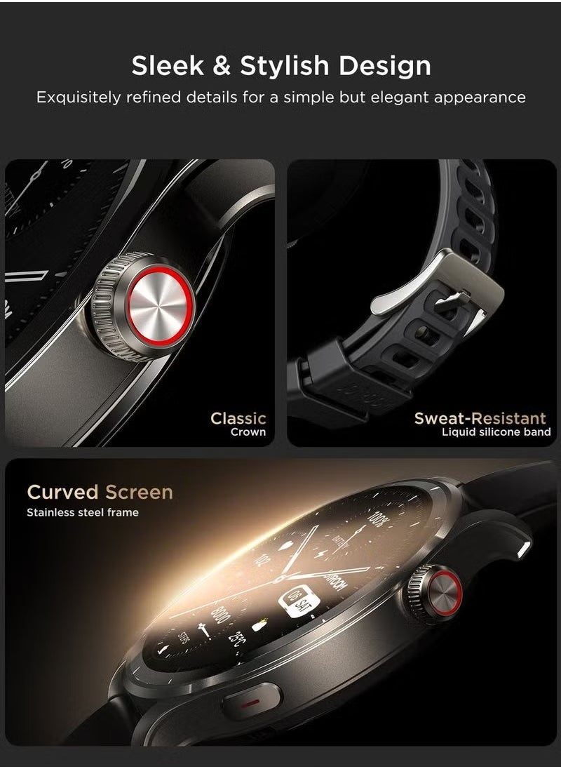 "JR-FV1 Venture Series Smartwatch – 1.43" AMOLED Display, Bluetooth 5.3, 20-Day Battery, Waterproof, Fitness & Health Tracking, Call Answering – Compatible with Android & iOS, Sleek Black Design"