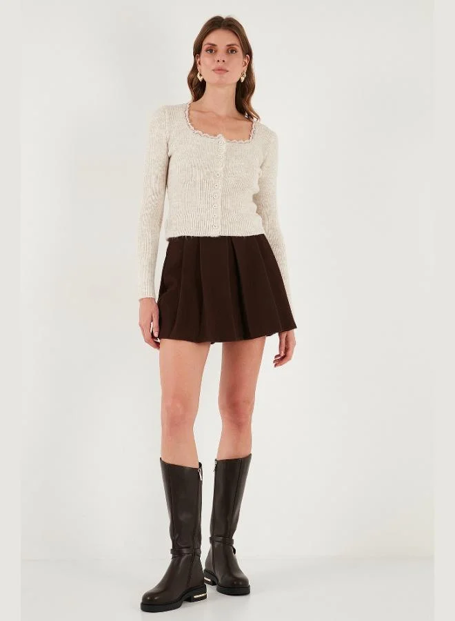 Lela Lela Premium Slim Fit Lace Detailed Collar Knitted Cardigan Women's CARDIGAN 680HI00061