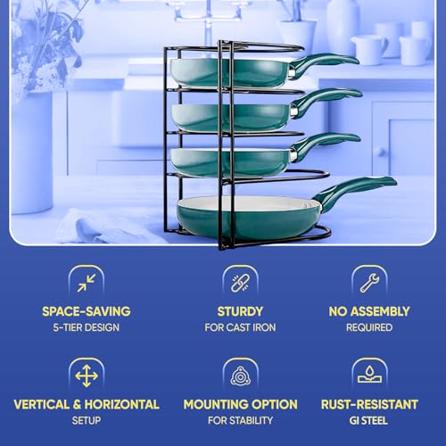 WonderStand Pot Pan Kitchen Shelves Freestanding Rack Organizer (5-Tier) Heavy Duty Metal For Home/Kitchen - Image 4