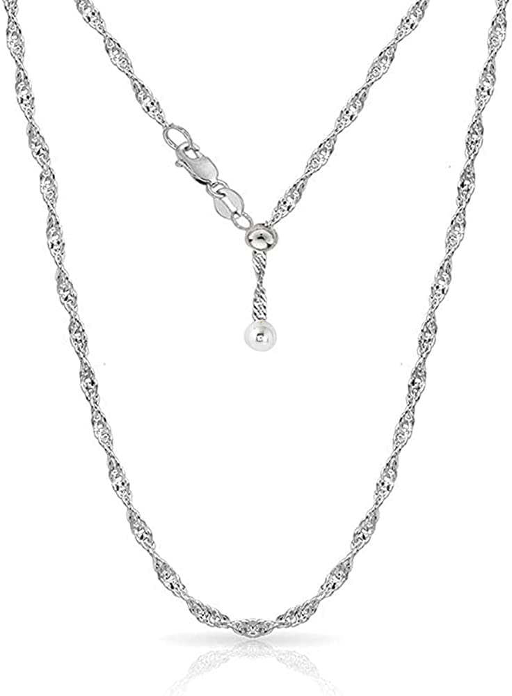 Savlano 925 Sterling Silver Italian Solid 1.5MM Singapore Twist Adjustable Bolo 14-24 Inch Chain Necklace For Women - Made in Italy Comes With a Gift Box (White) - Image 1