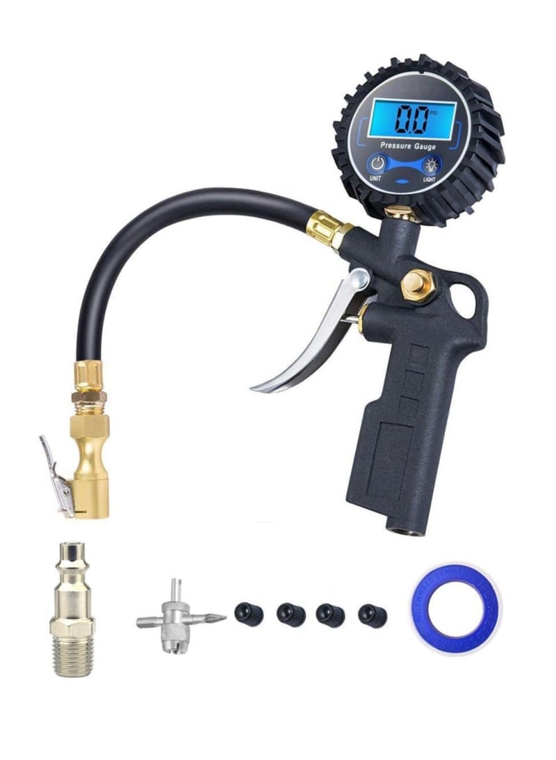 Generic Digital Tire Inflator with Pressure Gauge Air Chuck with Gauge for Air Compressor Quick Connect Coupler with Display Resolution Car Accessories for SUV RV Truck-250 PSI Air Chuck  - Image 1