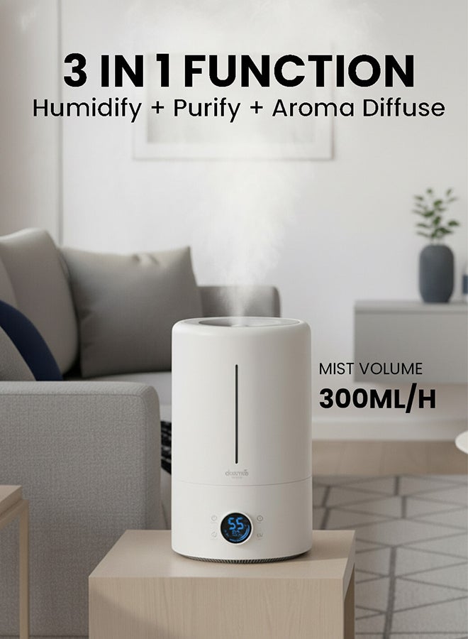 Deerma Cool Mist Purification Touch Display Smart Humidifier with Himidity Display UV Lamp Sterilization and 3 Mist Level for Home, Rooms & Office white - Image 2