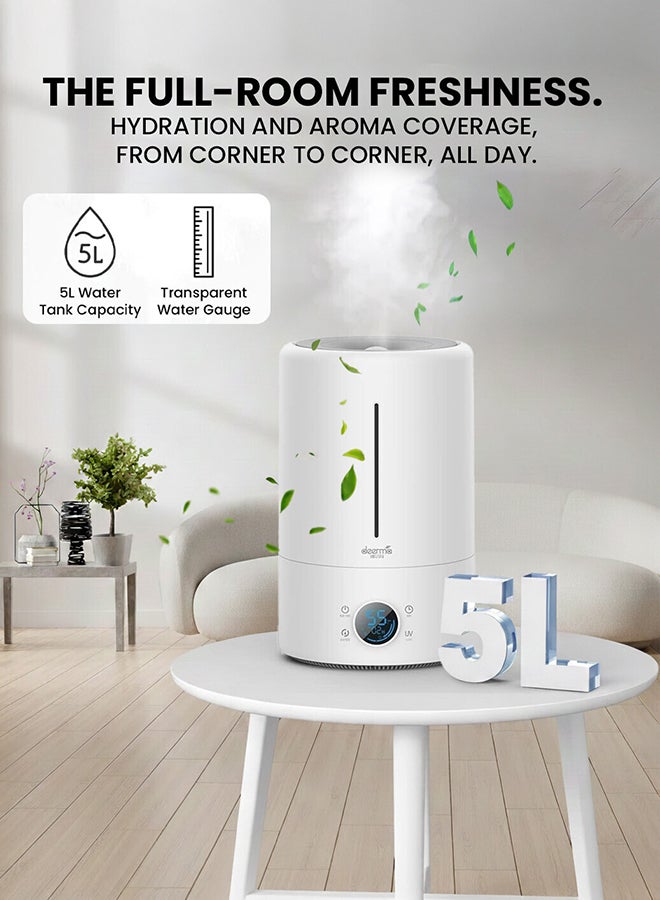 Deerma Cool Mist Purification Touch Display Smart Humidifier with Himidity Display UV Lamp Sterilization and 3 Mist Level for Home, Rooms & Office white - Image 3