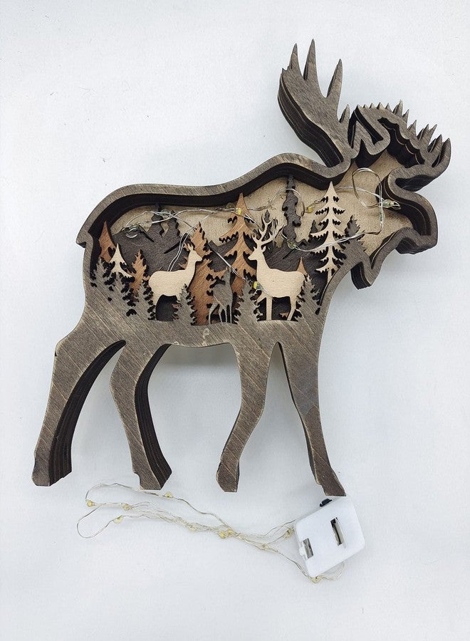 Linwnil Forest Animal Wooden Home Wall Sculptures Ornament,Multi-Layer 3D Wood Carving Art Shelf Table Wood Crafts Home Furnishing (Elk) - Image 4