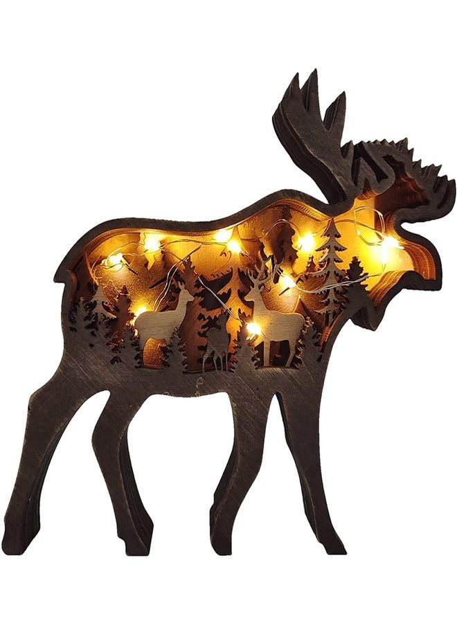 Linwnil Forest Animal Wooden Home Wall Sculptures Ornament,Multi-Layer 3D Wood Carving Art Shelf Table Wood Crafts Home Furnishing (Elk) - Image 1