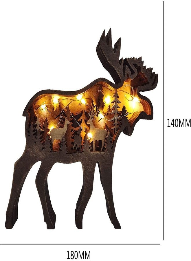 Linwnil Forest Animal Wooden Home Wall Sculptures Ornament,Multi-Layer 3D Wood Carving Art Shelf Table Wood Crafts Home Furnishing (Elk) - Image 2