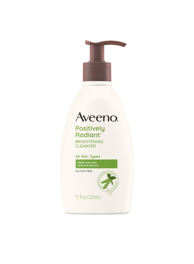 Aveeno Positively Radiant Brightening Facial Cleanser for All Skin Types, Targets Dull Skin, Moisture Rich Soy Extract, Non-Comedogenic, Oil- & Soap-Free, Hypoallergenic, 325ml - Image 1