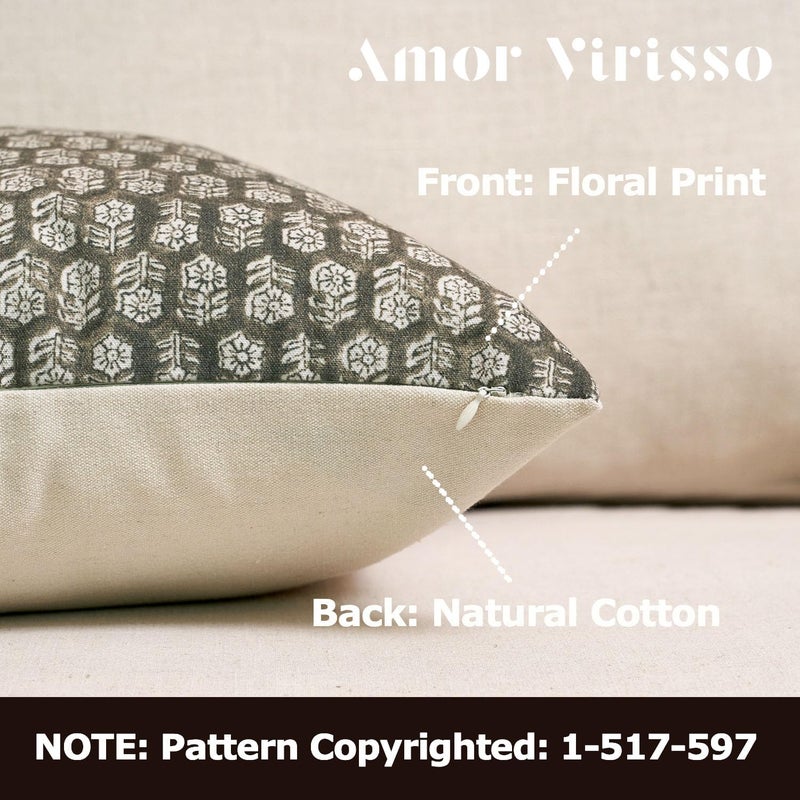 Amor Virisso Floral Pillow Covers 20x20 Farmhouse Neutral Decorative Pillow Covers for Couch Accent Sofa Pillows 1PC, Olive Green - Image 2