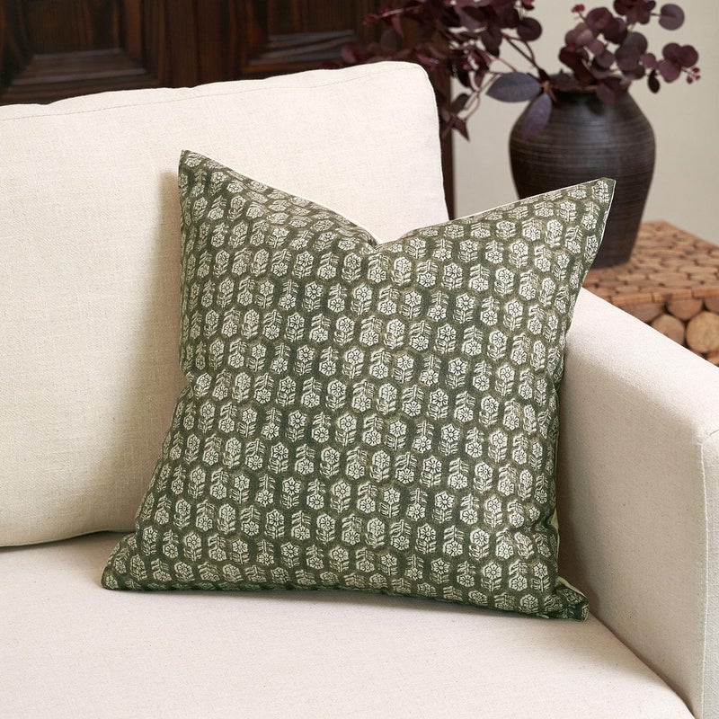 Amor Virisso Floral Pillow Covers 20x20 Farmhouse Neutral Decorative Pillow Covers for Couch Accent Sofa Pillows 1PC, Olive Green - Image 1