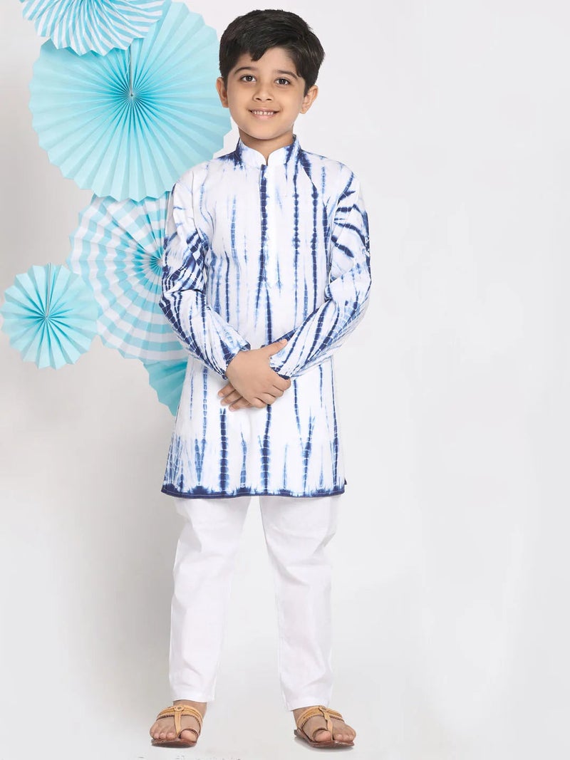 PRASHA Boys' Blue And White Kurta Pyjama Set - Image 1