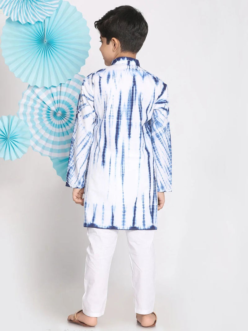 PRASHA Boys' Blue And White Kurta Pyjama Set - Image 3
