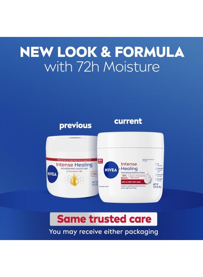 NIVEA Intense Healing Body Cream for Dry Skin with Glycerin, Provitamin B5 and Niacinamide, 72-Hour Moisture, Non-Greasy Body Moisturizer Immediately Soothes Dry, Itchy Skin Feeling, 13.5 Oz Jar - Image 2