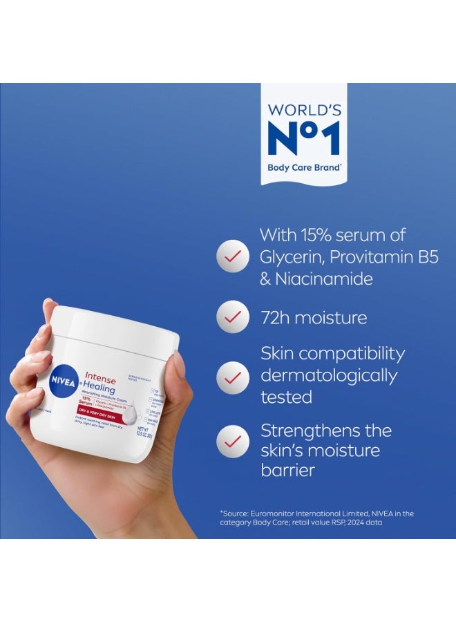 NIVEA Intense Healing Body Cream for Dry Skin with Glycerin, Provitamin B5 and Niacinamide, 72-Hour Moisture, Non-Greasy Body Moisturizer Immediately Soothes Dry, Itchy Skin Feeling, 13.5 Oz Jar - Image 3