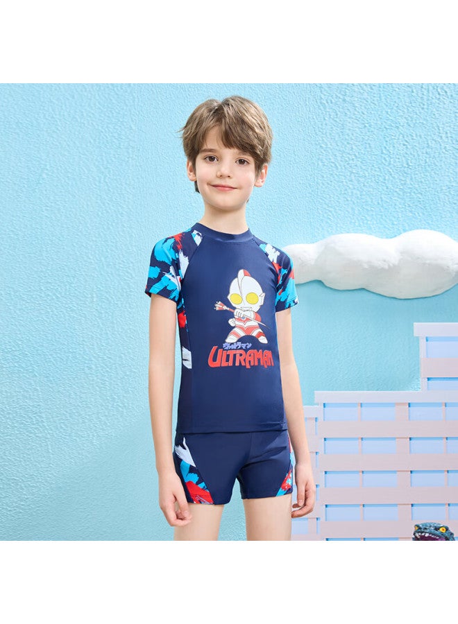F.dyraa Classic Ultraman Children's Swimsuit Separate Small Medium Large Boys Swimwear Five-piece Set 34039 Navy Blue 3XL - Image 2