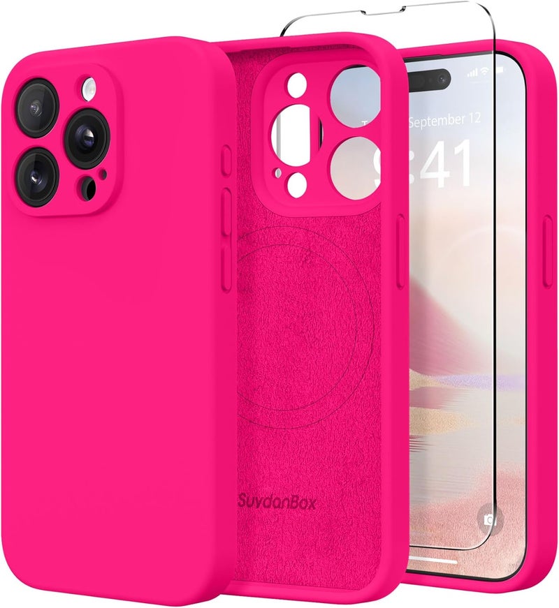 SUYDANBOX Magnetic for iPhone 13 Pro Max Case, Compatible with MagSafe, [Full Camera Protection][Screen Protector] Silicone Shockproof Protective Phone Case for iPhone 13 Pro Max 6.7", Hot Pink - Image 1