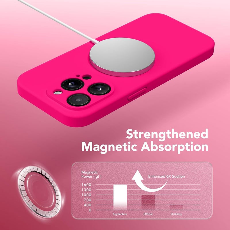 SUYDANBOX Magnetic for iPhone 13 Pro Max Case, Compatible with MagSafe, [Full Camera Protection][Screen Protector] Silicone Shockproof Protective Phone Case for iPhone 13 Pro Max 6.7", Hot Pink - Image 4