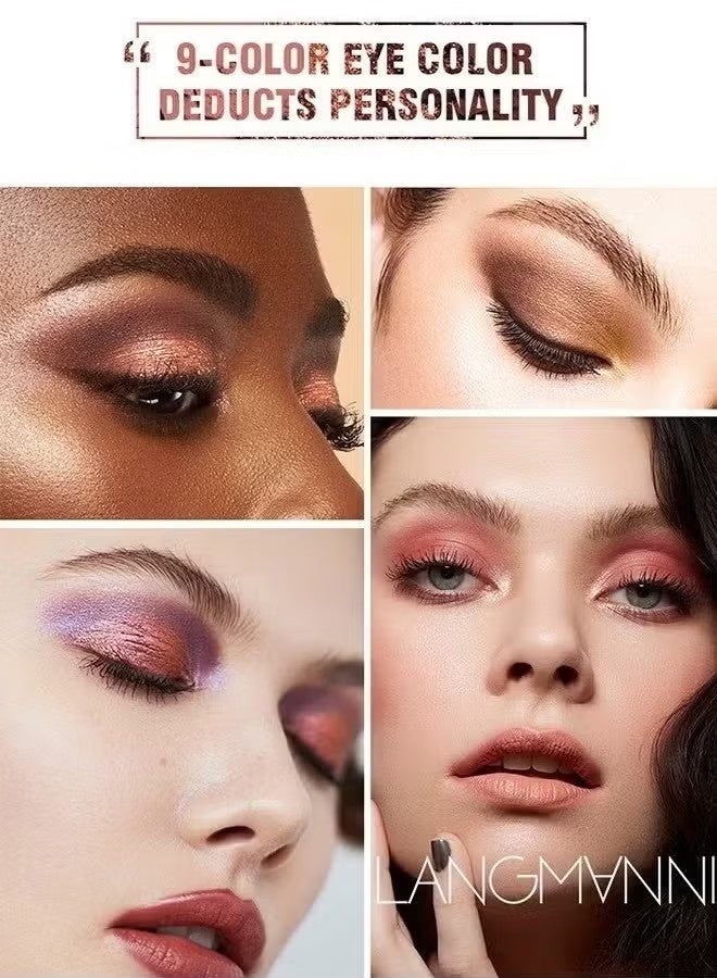 LANGMANNI 9 Color Pink Nude Light Warm Color Eyeshadow Palette Makeup, Glitter Matte Natural Neutral Colorful Eyeshadow Waterproof Long Lasting Natural Mixing Pigment Makeup - Image 2