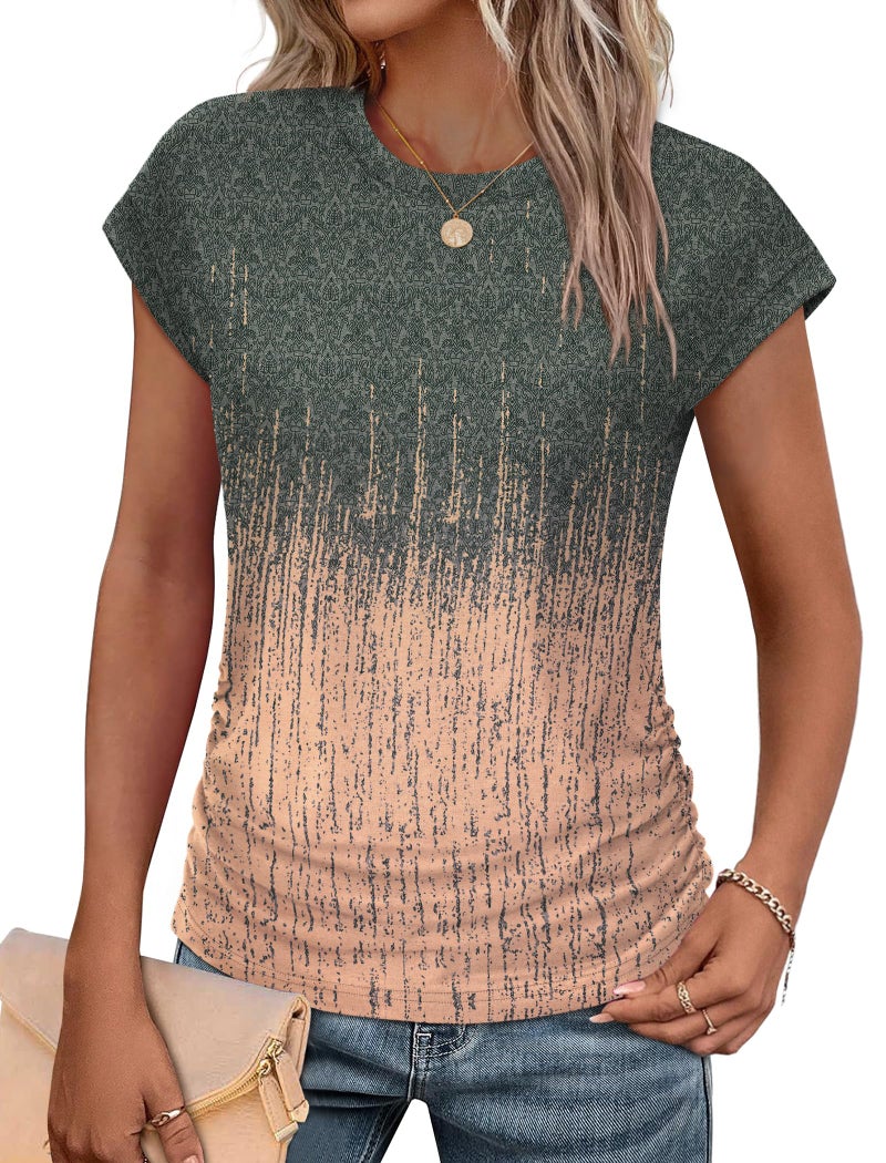 SAMPEEL Womens Summmer Tops 2026 Trendy Short Sleeve Shirts Spring Tops Fashion Beach Vacation Clothes Boho L - Image 1