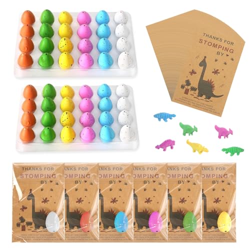 FASBET 48 Sets Dinosaur Party Favors Funny Mini Dinosaur Toys Dinosaur Birthday Party Supplies 48 Pack Dino Eggs and 48 Hatching Card Bulk Gifts Novelty Birthday Party Decorations for Kids Boys Girls Toddler - Image 1