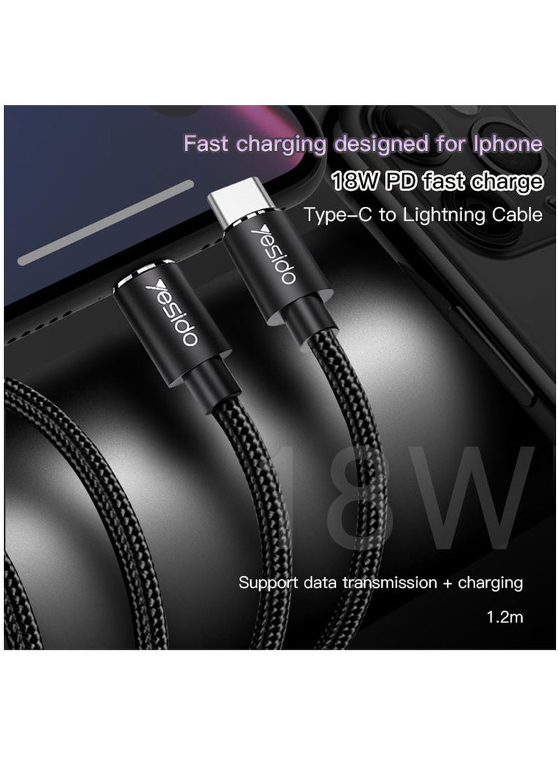 Yesido Yesido CA56 Data Cable Type-C To Lightning 18W PD Fast Charge Data Cable for iPhone - Black  - Image 2