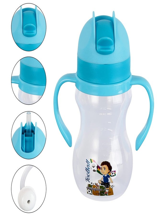 Zerya Little Champ Spill-Proof Sipper Cup Transparent Water Bottle with Gravity Ball Straw and Handle - 350 ML (Blue) - Image 2