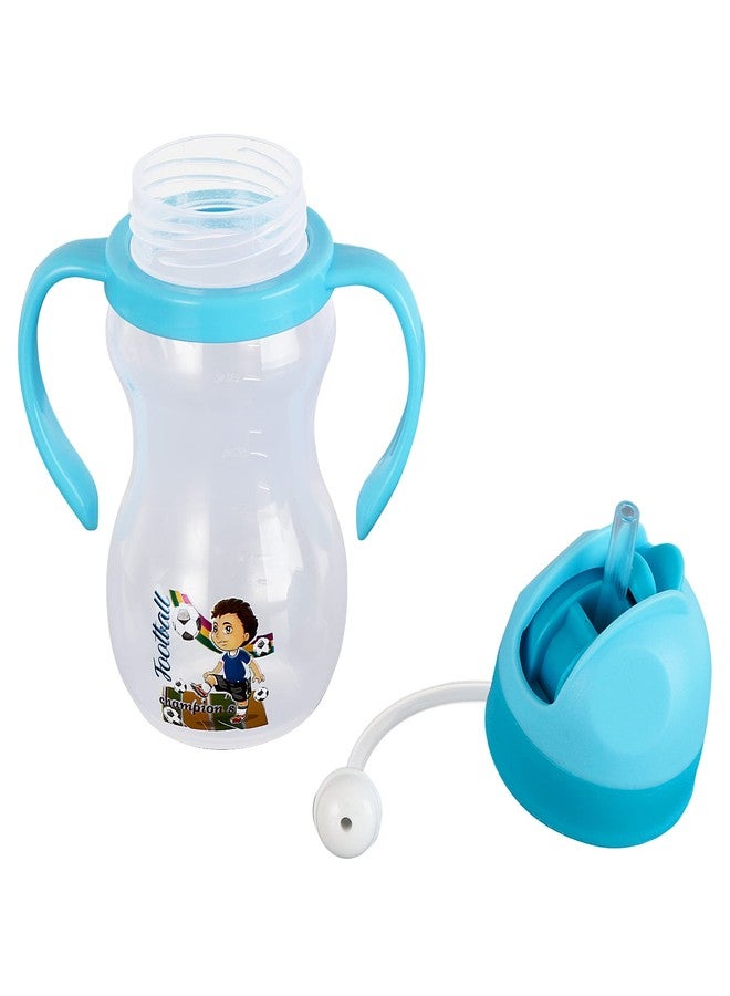 Zerya Little Champ Spill-Proof Sipper Cup Transparent Water Bottle with Gravity Ball Straw and Handle - 350 ML (Blue) - Image 5