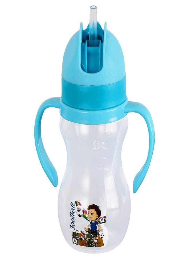 Zerya Little Champ Spill-Proof Sipper Cup Transparent Water Bottle with Gravity Ball Straw and Handle - 350 ML (Blue) - Image 1