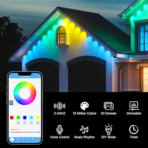 NovaFloat 148FT 54LEDs RGB Permanent Outdoor Lights, Control, IP67 Waterproof Under Eave Lighting with Remote, DIY Music Sync for House, Holiday, Party, Garden Decor - Image 4