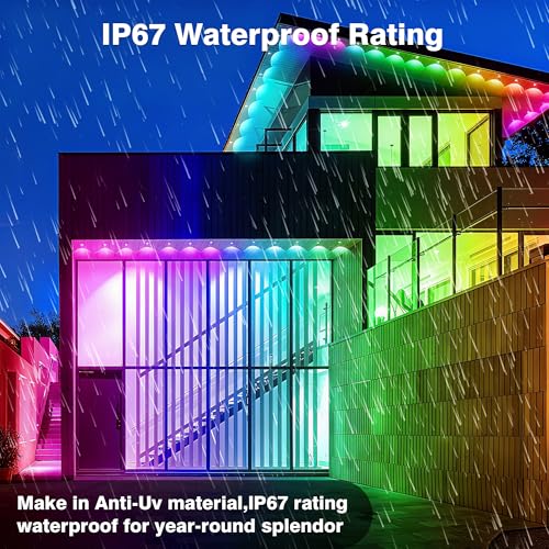 NovaFloat 148FT 54LEDs RGB Permanent Outdoor Lights, Control, IP67 Waterproof Under Eave Lighting with Remote, DIY Music Sync for House, Holiday, Party, Garden Decor - Image 3