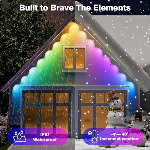 NovaFloat 148FT 54LEDs RGB Permanent Outdoor Lights, Control, IP67 Waterproof Under Eave Lighting with Remote, DIY Music Sync for House, Holiday, Party, Garden Decor - Image 2