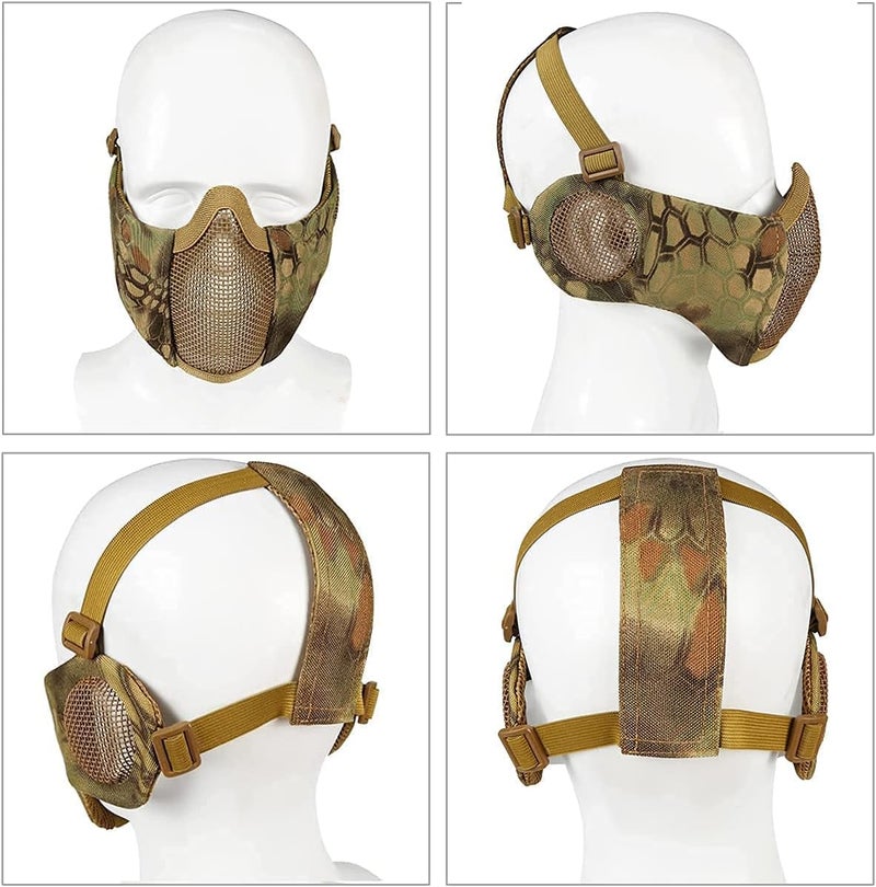 Aoutacc Airsoft Protective Gear Set, Half Face Mesh Mask with Ear Protection and Tactical Goggles for Adult Men Women BBS Paintball Shooting CS Survival Games Cosplay - Image 5