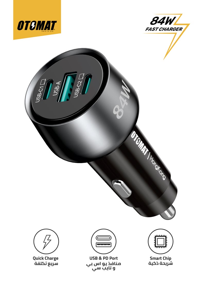 OTOMAT 84W Fast Car Charger – Dual USB-C & USB-A Ports with Quick Charge Smart Chip – High-Speed Charging for iPhone, Samsung Galaxy, Android, Tablets, Laptops, Power Banks – Compact Design - Image 1